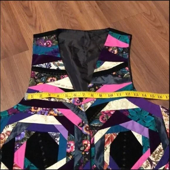 Vintage 80s Patchwork Quilted Wearable Art Vest Velvet - Picture 8 of 16